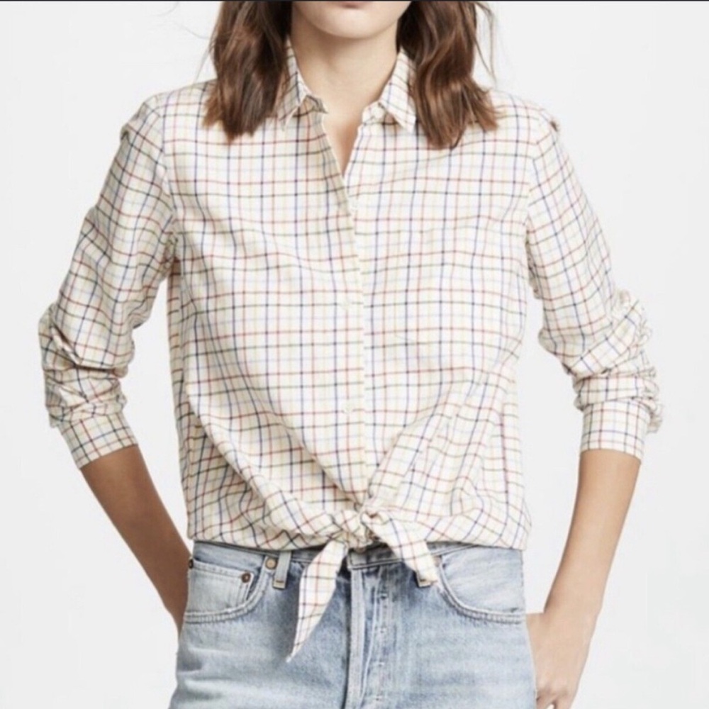 Madewell Cotton Tie-Front Shirt in Rainbow Plaid
